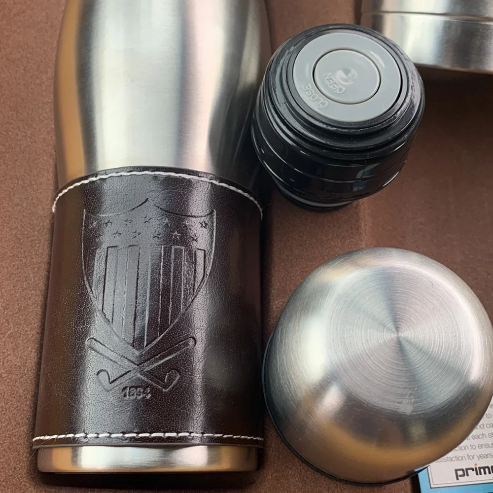 Leeman New‎ York Leather-Wrapped Thermos/Tumbler Set